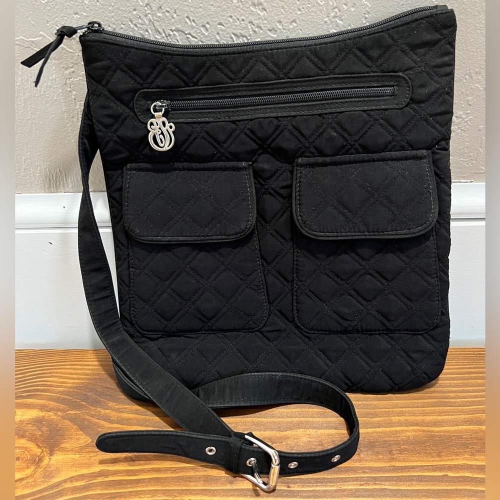 Vera Bradley Black Quilted Microfiber Crossbody Shoulder Bag